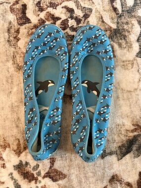Keds Blue Orca-Print Slip-On Ballet Flats Vintage